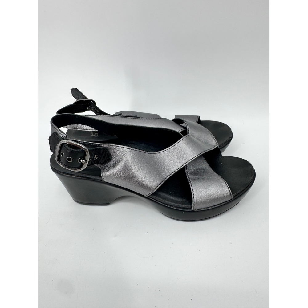 Dansko‎ Sandal Women 37 Silver Metallic Leather Platform Wedge Slingback